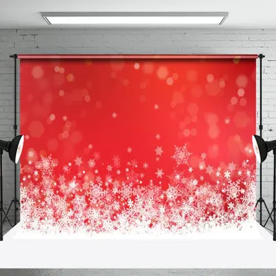 Aperturee Festive Falling Snowflakes On Red Christmas Backdrop - Aperturee