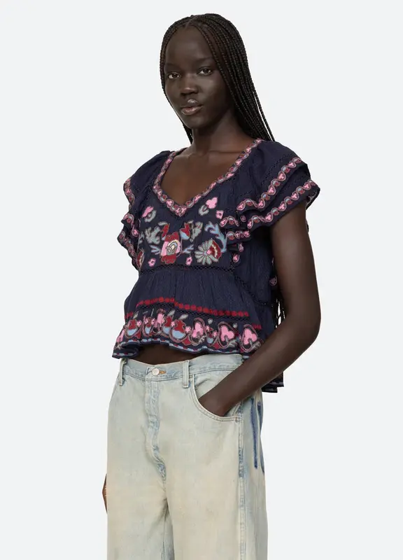 Blouse Eclisse Embroide Ss24-101 Navy | Color: NAVY | Size: M