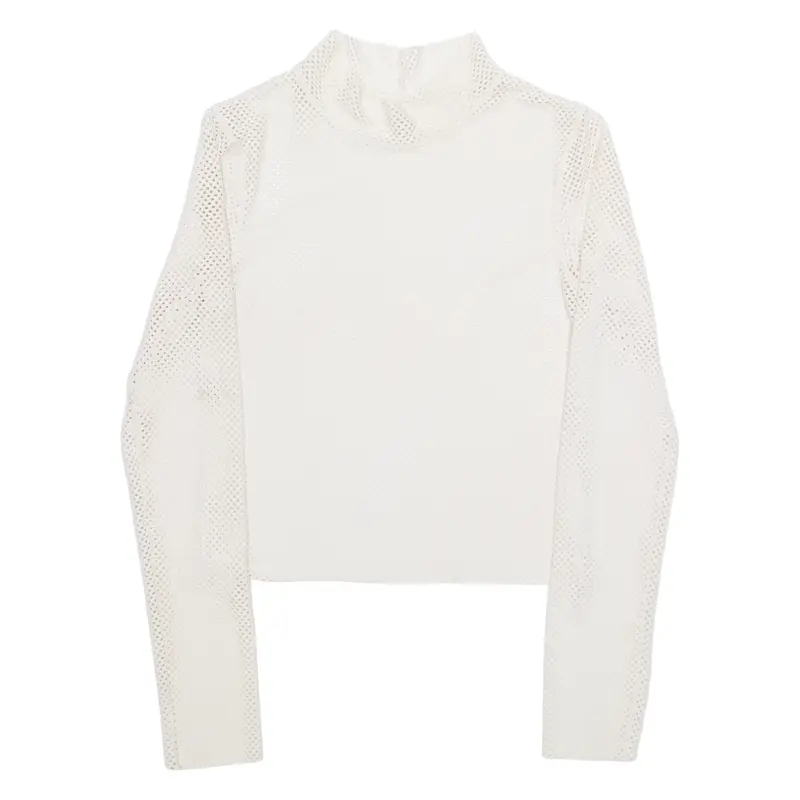 Sheer Womens Cropped Top Cream High Neck Long Sleeve S