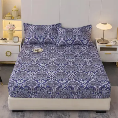 Vintage Geometric Print Bedding Set (3 Counts), Including 1 Count Fitted Sheet & 2 Counts Pillowcase without Filler, Soft Com...