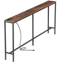 Segawe Sofa Table with Charging Station, Narrow Entryway Table 70 Inch Console Table with Outlet, Brown
