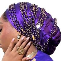 Sha’s Luxury Pleat Turban with Crystal Embellishment Fashion Hair Scarves Floral Print Scarf