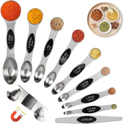 Magnetic Measuring Spoons Set of 9 Dual Sided Stainless Steel Measuring Spoons Set for New Year Gift Measuring Dry and Liquid...