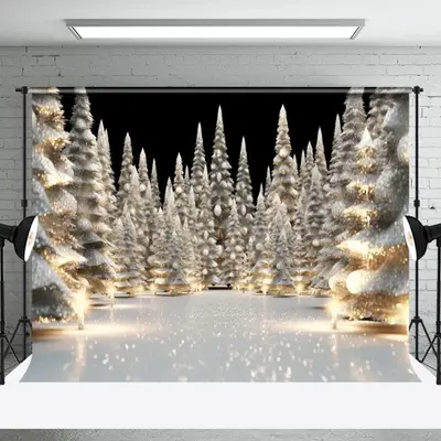 Aperturee Dense Snowy Xmas Trees Light Christmas Vibe Backdrop - Aperturee