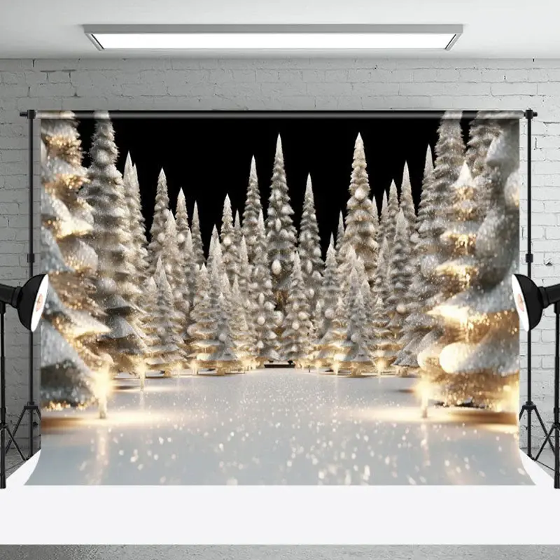 Aperturee Dense Snowy Xmas Trees Light Christmas Vibe Backdrop - Aperturee