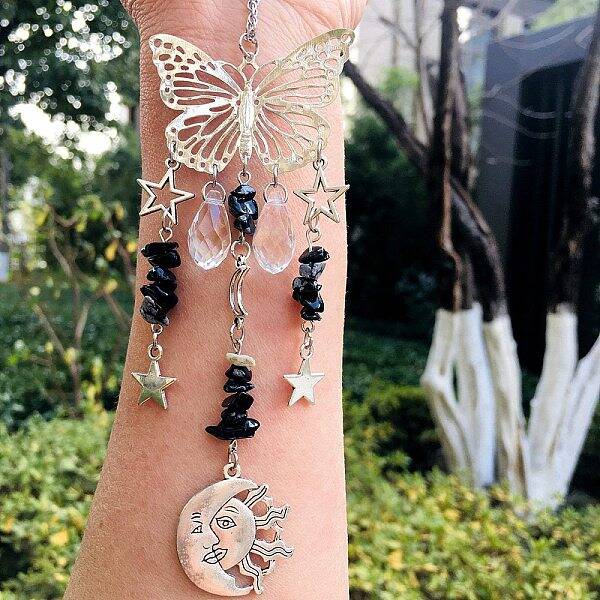 Natural Snowflake Obsidian Butterfly Hanging Suncatcher Pendant Decoration