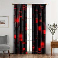 Geometric Print Curtain (2 Counts), Blackout Curtain, Window Curtain, Home Decor, Bedroom Accessories, Bedroom Refresh Decor,...