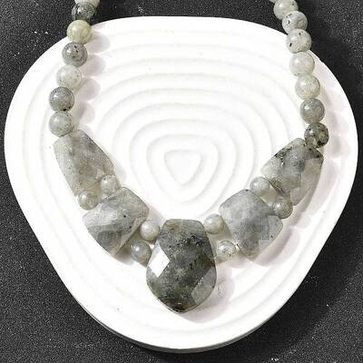 Natural Labradorite Faceted Bib Graduated Beaded Necklaces for Women