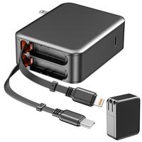 35W Retractable Wall Charger with Dual Cables, 3-Port USB Charging Block, Fast Charging for iPhone, iPad, Tablets, LG, Samsun...
