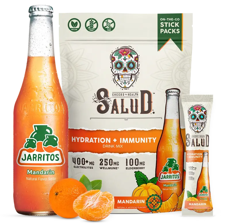 Salud x Jarritos 2-in-1 Hydration Packets + Immunity Electrolytes Powder, Mandarin - Agua Fresca Drink Mix, Elderberry, Dairy...