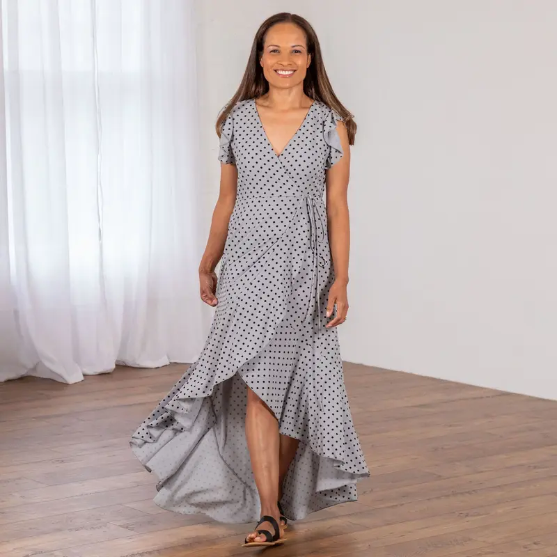 Polka Dot Maxi Wrap Dress - L