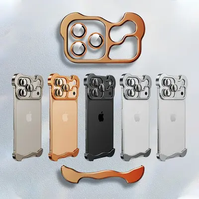 Frameless Corner Pad Metal Case for iPhone 17 Pro Max Air 16 15 14 13 Pro Max, with Lens Protective, Shaped Corner Shockproof...