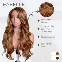 FABÉLLE 24inch Body Wave Glueless Pre plucked Lace Front Wigs 13×4×1 L Part Heat-resistant Synthetic Lace Front Wigs for W...