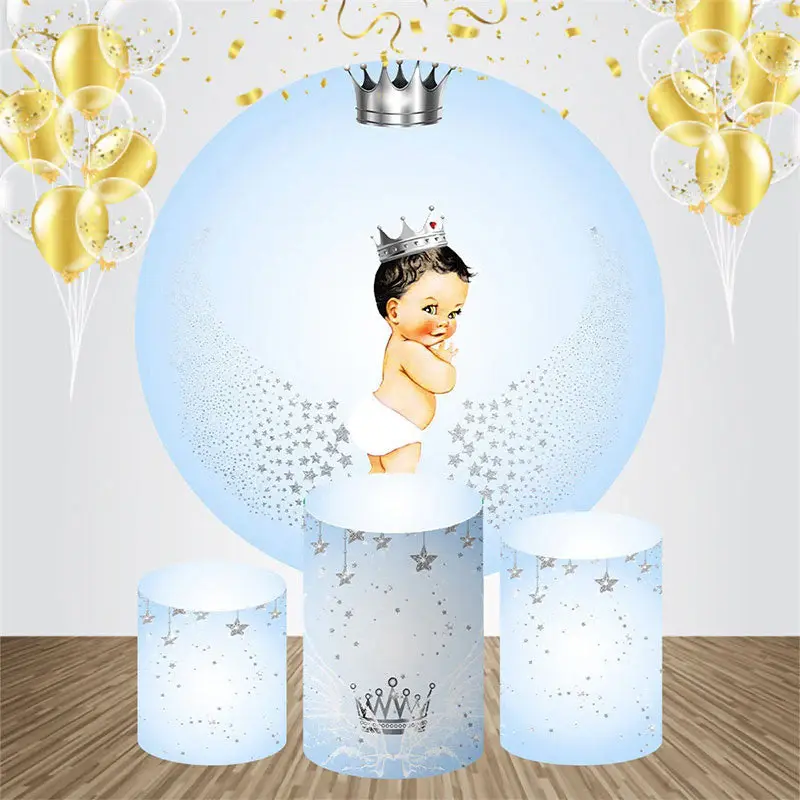 Blue Little Prince Round Baby Shower Backdrop Kit - Aperturee