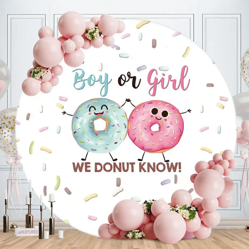 Aperturee Blue Pink Donut Round Baby Shower Backdrop