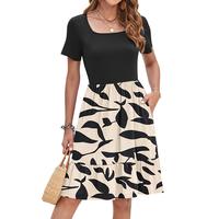 AUSELILY Womens Summer Dresses 2025 Casual Short Sleeve Dress Square Neck A-Line Ruffle Sundress with Pockets