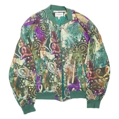 MODIANA Womens Bomber Jacket Green Viscose Crazy Pattern UK 16