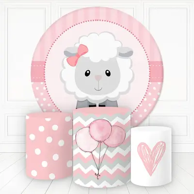 Aperturee Lovely Lamb Balloon Heart Round Backdrop Kit For Girl | Round Backdrop Baby Shower | Circle Party Backdrop | Baby S...