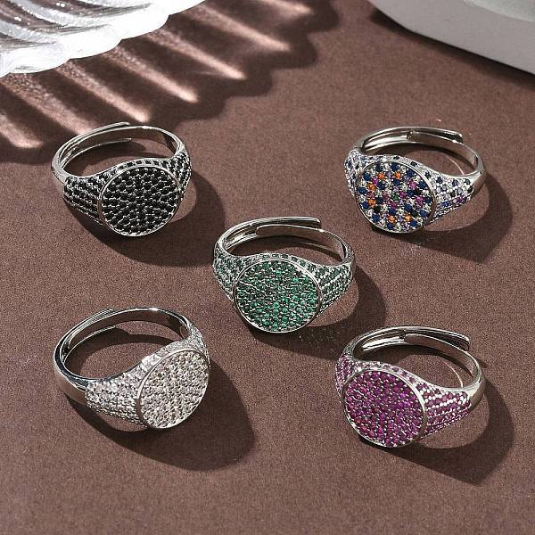 Brass Micro Pave Cubic Zirconia Cuff Rings for Women