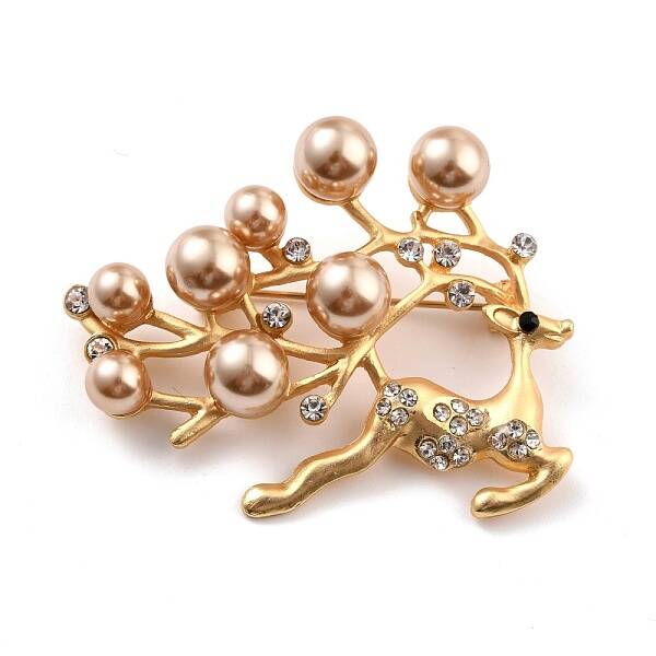 Deer Alloy Brooch with Resin Pearl