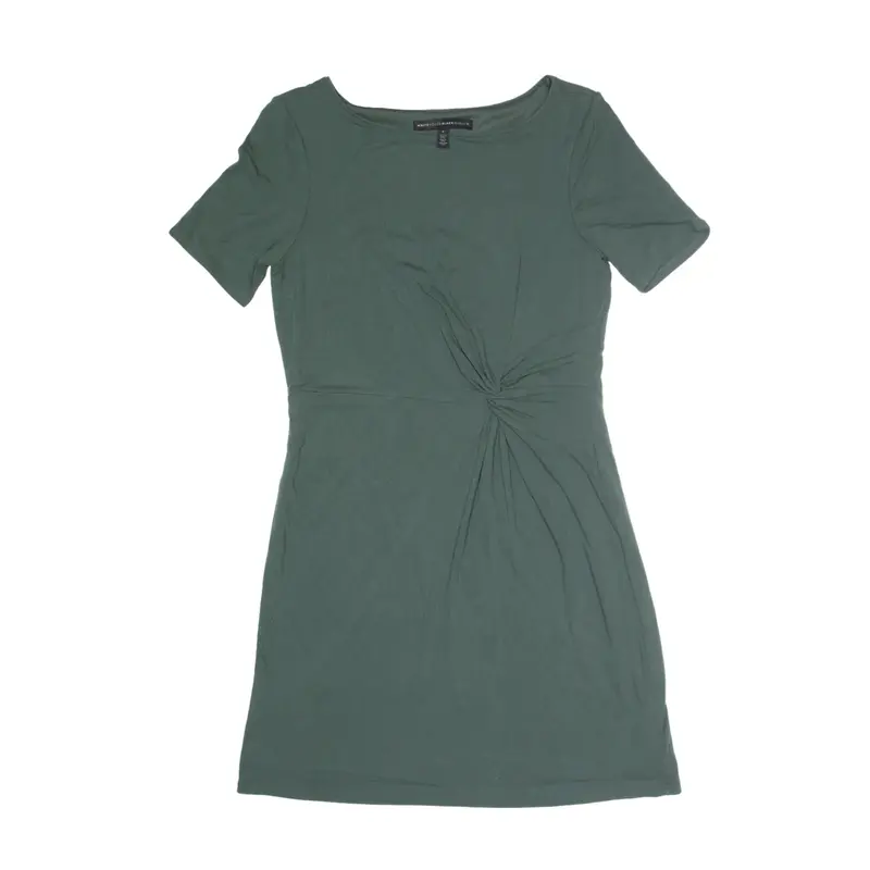 WHITE HOUSE BLACK MARKET Ruched T-Shirt Dress Green Short Sleeve Knee Length Womens UK 8