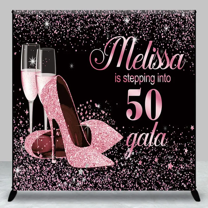 Pink Black Sparkle Heels Custom Birthday Backdrop - Aperturee