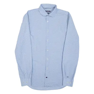 TOMMY HILFIGER Slim Fit Mens Shirt Blue Spotted Long Sleeve M