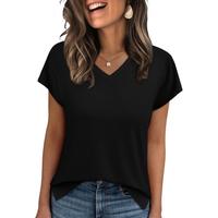 WIHOLL Womens Tops Basic Summer V Neck T Shirts Short Sleeve Dressy Casual Loose Fit Cute Tee Clothes Trendy Fashion Outfits