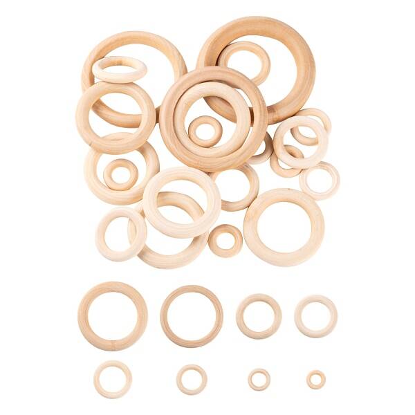 75Pcs 8 Style Unfinished Wood Linking Rings