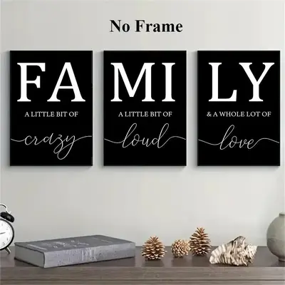 Family Letter Pattern Canvas Wall Art without Frame, 3pcs/set Frameless Wall Art Painting, Wall Decor for Home Living Room Be...