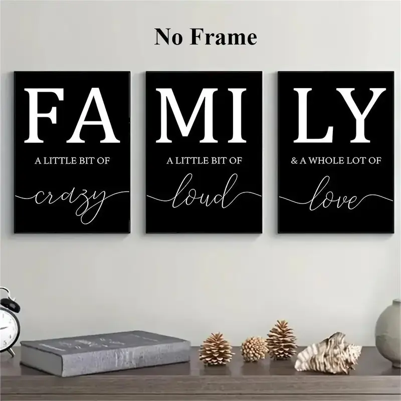 Family Letter Pattern Canvas Wall Art without Frame, 3pcs/set Frameless Wall Art Painting, Wall Decor for Home Living Room Be...