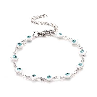Enamel Rhombus with Evil Eye Link Chains Bracelet