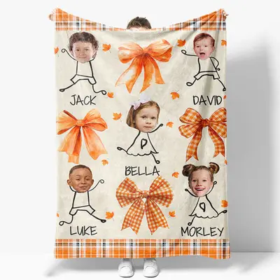 Maple Leaves Autumn Bow Tie Custom Face Blanket
