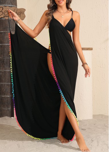 Modlily Black Contrast Piping Detail Cover Up - S