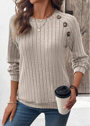 Modlily Light Coffee Patchwork Long Sleeve Round Neck Sweatshirt - XXL