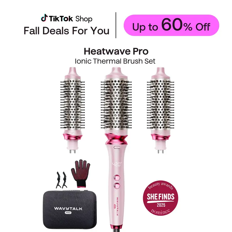 Wavytalk Heatwave Pro Ionic Thermal Brush Set: Negative Ion Styling with 3-Size Interchangeable Brushes - Dual Voltage for Sa...