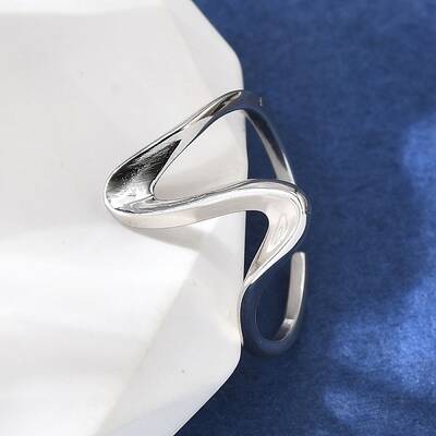 Rhodium Plated 925 Sterling Silver Wave Cuff Rings