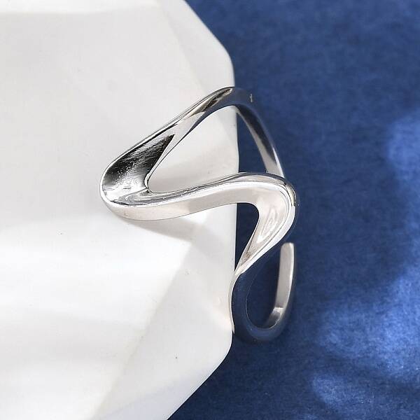 Rhodium Plated 925 Sterling Silver Wave Cuff Rings