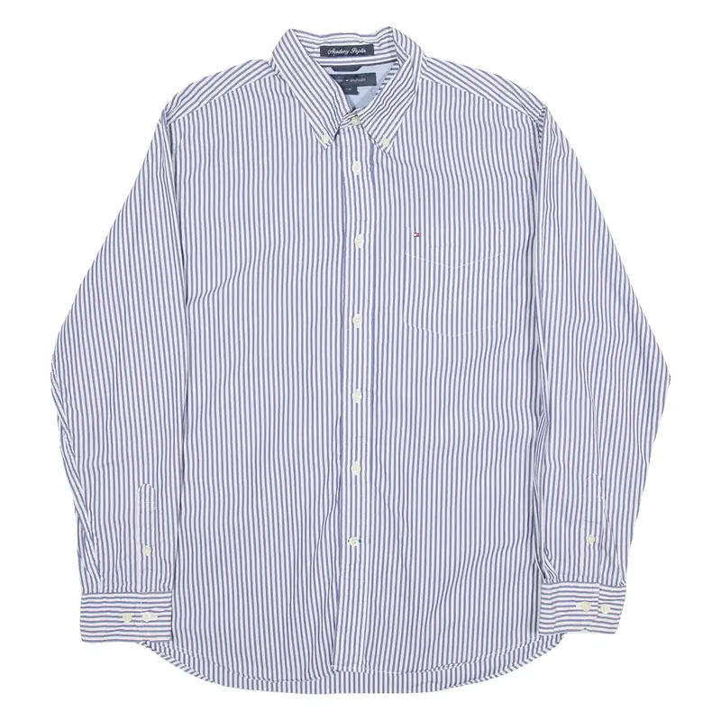 TOMMY HILFIGER Academy Poplin Mens Shirt Blue Striped Long Sleeve L