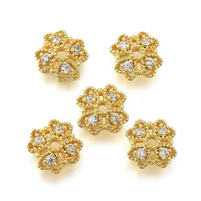 Flower Brass Micro Pave Cubic Zirconia Bead Caps