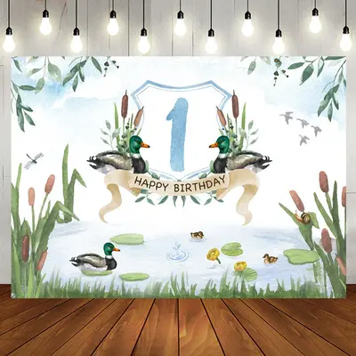 Green Pond Reed Duck Spring 1st Birthday Backdrop - Aperturee