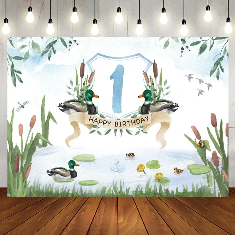 Green Pond Reed Duck Spring 1st Birthday Backdrop - Aperturee