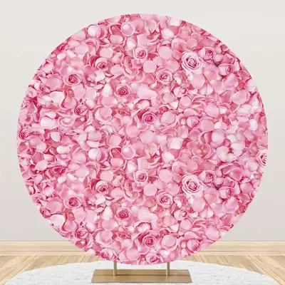 Pink Floral Petals Romantic Round Wedding Backdrop - Aperturee