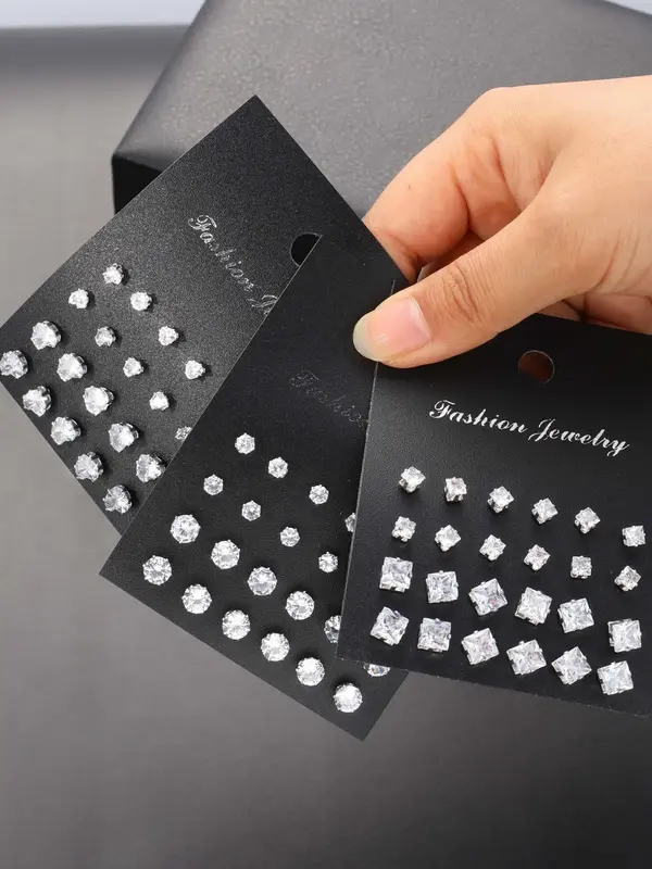 Fashion Rhinestone Decorated Stud Earrings (36 Pairs), Casual Simple Geometric Heart Shaped Stud Earrings, Trendy All-match &...