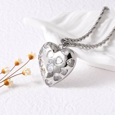 Heart Brass Micro Pave Clear Cubic Zirconia Pendant Necklaces for Women