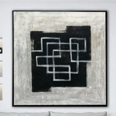 Abstract Black And White Paintings On Canvas Maze Painting Original Textured Wall Art Modern Oil Hand Painted Art | DARK MAZE