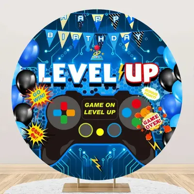 Round Gamepad Blue Circuit Board Birthday Backdrop - Aperturee