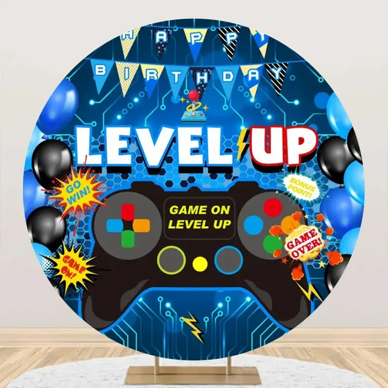 Round Gamepad Blue Circuit Board Birthday Backdrop - Aperturee