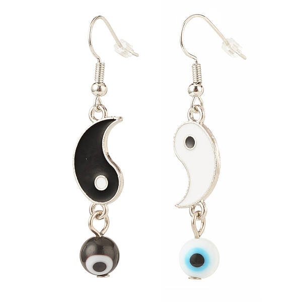 Alloy Enamel Yin Yang Matching Asymmetrical Earrings