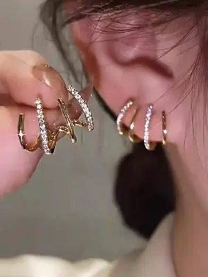 Four Claw Zircon Decorated Earrings, Fashionable Rhinestone Decor Earrings for Women & Girls, Trendy All-match & Exquisite Je...